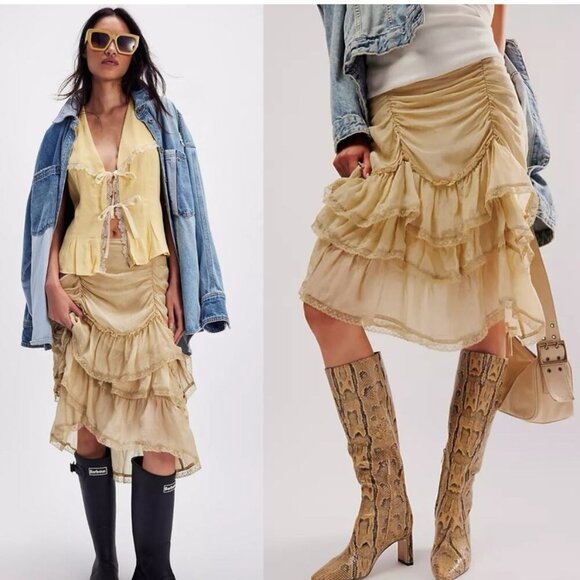 new FREE PEOPLE calliope ruffle midi romantic lace skirt all sizes SOLDOUT! - Picture 2 of 3